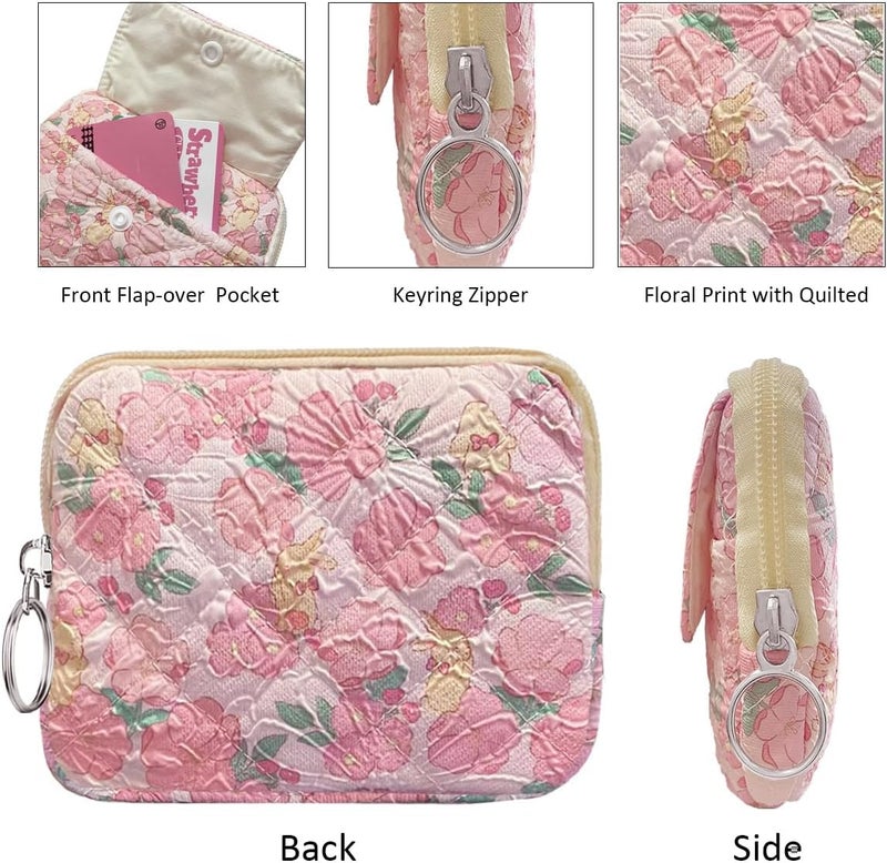 Modacarry Store Cotton Quilted Floral Coin Pouch with Cute Prints Zipper for Women Girls (FLOWER YELLOW RABBIT) - Image 4